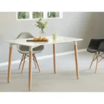 ⁦ترابيزة سفرة قرص MDF بطبقة ميلامين بأرجل خشب زان وشاسيه حديد  (ابيض -اسود )⁩ - الصورة ⁦6⁩