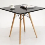 ⁦ترابيزة سفرة قرص MDF بطبقة ميلامين بأرجل خشب زان وشاسيه حديد  (ابيض -اسود )⁩ - الصورة ⁦6⁩