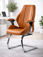 كرسي انتظار جلد مستورد شاسية نيكل