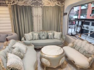 ⁦طقم صالون خشب زان احمر وكتان تركي⁩ - الصورة ⁦2⁩