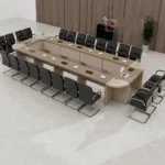 ترابيزة اجتماعات مودرن للشركات مقاس 240×120 سم خشب بني في بيج | طاولة مؤتمرات