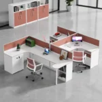 خلية عمل مكتبية رباعية مودرن خشب MDF إسباني أبيض في كشمير بزاوية L وحواجز خصوصية | لمسة للأثاث