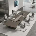 ترابيزة اجتماعات مودرن حديد في خشب رمادي مقاس 240×120 سم | طاولة مؤتمرات