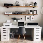 مكتب موظفين مودرن أبيض خشب MDF إسباني بقرصة عريضة وتصميم إيكيا المزدوج | لمسة للأثاث