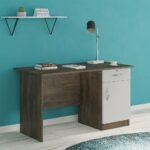 مكتب موظفين مودرن بسايد جانبي درج بقفل وضلفة بلون بني جوزي وأبيض (Modern Executive Employee Desk - Dark Walnut & White)
