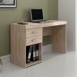 مكتب موظفين مودرن بأدراج ورف ملفات إداري بلون خشبي فاتح (Modern Light Wood Employee Desk)