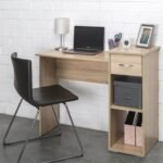 مكتب موظفين مودرن بسايد جانبي (درج وأرفف تخزين مفتوحة) بلون خشبي فاتح (Modern Employee Desk with Side Cabinet - Light Wood)