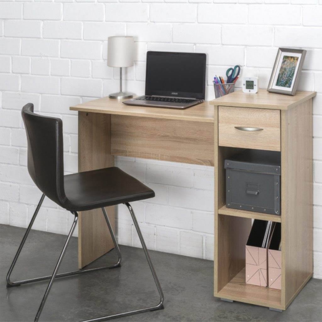 muerh013 مكتب موظفين مودرن بسايد جانبي (درج وأرفف تخزين مفتوحة) بلون خشبي فاتح (Modern Employee Desk with Side Cabinet - Light Wood) - الصورة 1