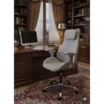 كرسي مكتب إداري مودرن بظهر عالي ومسند رأس من القماش الفاخر - لون رمادي فاتح (Modern High-Back Fabric Executive Office Chair - Light Gray)