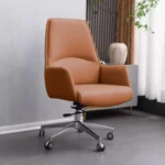 كرسي مكتب إداري مودرن بتصميم مريح وجلد فاخر لون جملي/هافان (Modern Executive Camel Leather Office Chair)
