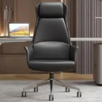كرسي مكتب إداري فاخر بظهر عالي وتصميم مريح للظهر - جلد أسود ملكي (High-Back Executive Black Leather Office Chair)