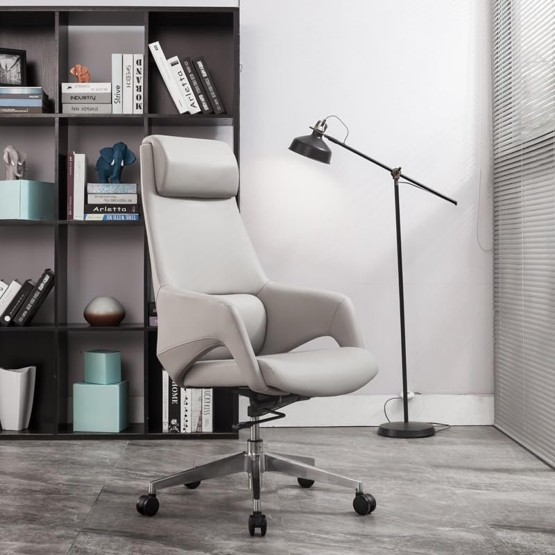 51+i9jikxIL كرسي مكتب إداري مودرن بتصميم عالي الراحة مع وسادة ظهر - لون رمادي فاتح (High-Back Modern Executive Office Chair - Light Gray) - الصورة 1