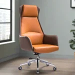 كرسي مكتب إداري فاخر بظهر عالي وتصميم ثنائي اللون - جلد أورانج وبني (High-Back Executive Office Chair - Dual-Tone Orange & Brown Leather)