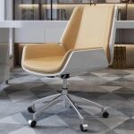 كرسي مكتب إداري مودرن بهيكل خارجي أبيض وتنجيد فاخر - جلد بيج (Modern Executive Office Chair with White Outer Shell - Beige Leather)