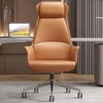 كرسي مكتب إداري فاخر بظهر عالي ومسند رأس مدمج - جلد جملي / هافان (Executive High-Back Office Chair with Integrated Headrest - Camel Leather)