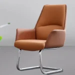 كرسي مكتب ثابت بقاعدة كانتيليفر كروم - جلد هافان / بني جملي (Fixed Cantilever Visitor & Conference Office Chair - Cognac Tan Leather)