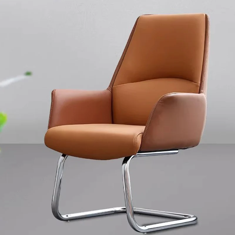 DFM_Chair_FL03950_10_1800x1800 كرسي مكتب ثابت بقاعدة كانتيليفر كروم - جلد هافان / بني جملي (Fixed Cantilever Visitor & Conference Office Chair - Cognac Tan Leather) - الصورة 1