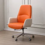كرسي مكتب إداري مودرن بتصميم ثنائي اللون - جلد برتقالي / مشمشي مع هيكل كريمي (Modern Executive Office Chair - Orange & Cream Leather)