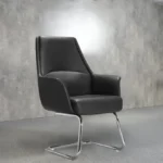 كرسي مكتب ثابت بقاعدة كانتيليفر كروم - جلد أسود فاخر (Fixed Cantilever Visitor & Conference Office Chair - Sleek Black Leather)