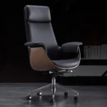 كرسي مكتب إداري خشبي فاخر - أسود (High-Back Executive Bentwood Chair - Black Leather)