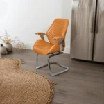 كرسي مكتب ثابت بقاعدة كانتيليفر كروم وخياطة معينة (كابوتونيه) - جلد جملي / هافان (Fixed Cantilever Executive Visitor Chair with Diamond Stitching - Cognac Tan Leather)