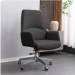 كرسي مكتب إداري فاخر بظهر عالي وتصميم انسيابي - جلد رمادي غامق / رصاصي (Modern Executive High-Back Office Chair - Dark Charcoal Grey Leather)