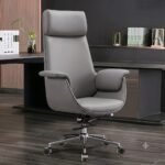 كرسي مكتب إداري إرغونوميك بظهر مرتفع - رمادي (High-Back Executive Ergonomic Leather Chair - Grey)