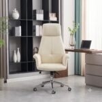 كرسي مكتب إداري جلدي - أوف وايت (High-Back Executive Leather Chair - Off-White)