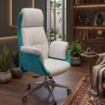 كرسي مكتب إداري فاخر ثنائي اللون - أوف وايت وتركواز (High-Back Executive Two-Tone Chair - Cream & Turquoise)